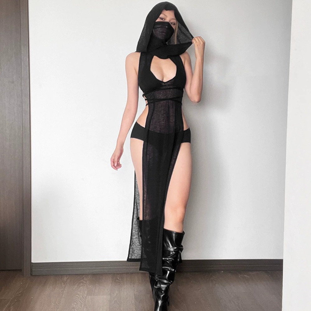 Zara Spring Summer Solid Color Hooded Hollow Out Knit Slim Fit Dress